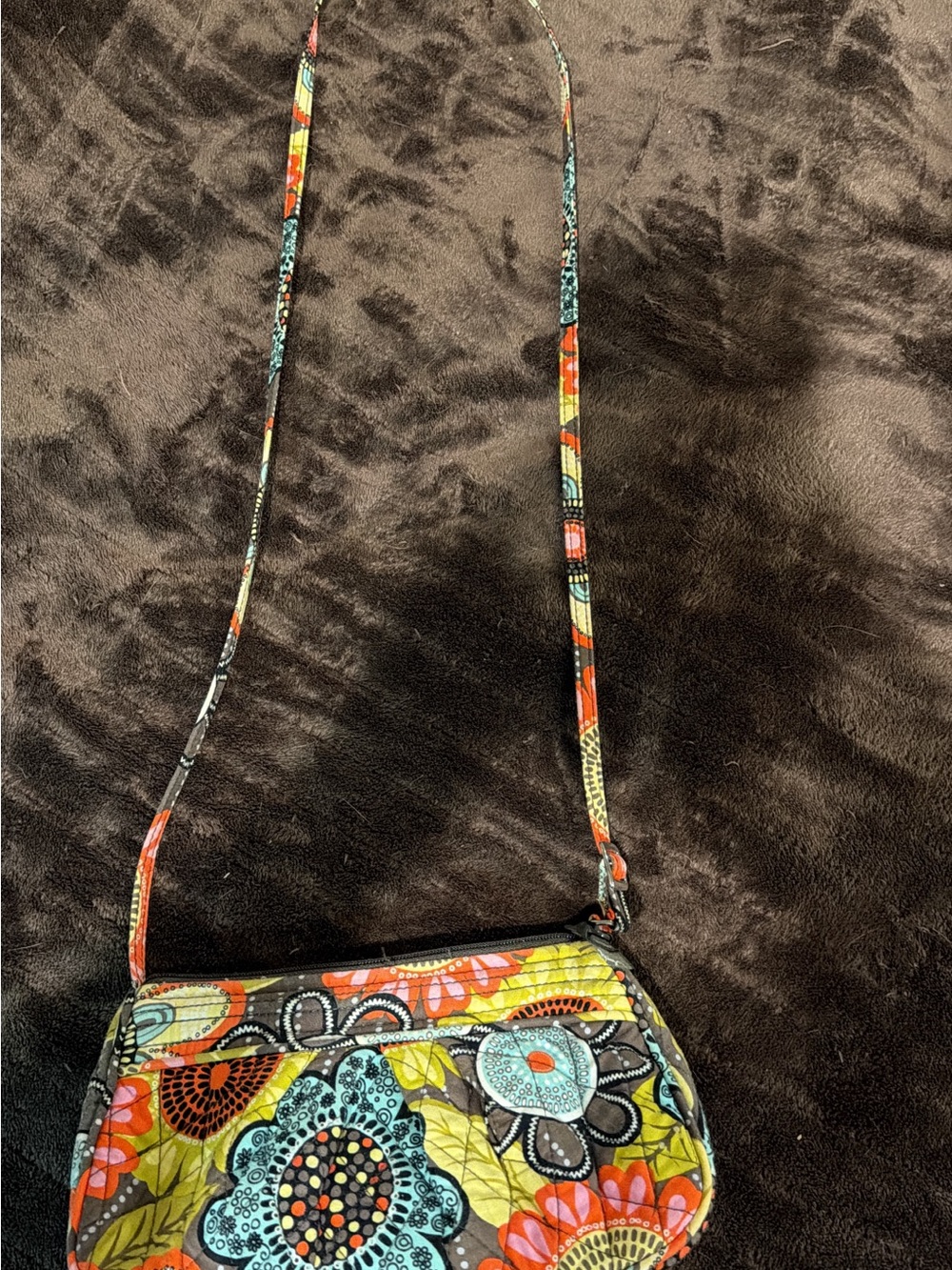 Vera Bradley Quilted Crossbody Bag in Teal, Orange, Yellow & Black